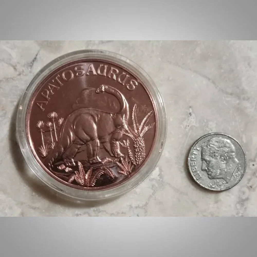Copper coin medallion 1 oz with dinosaur design / eagle and case 02